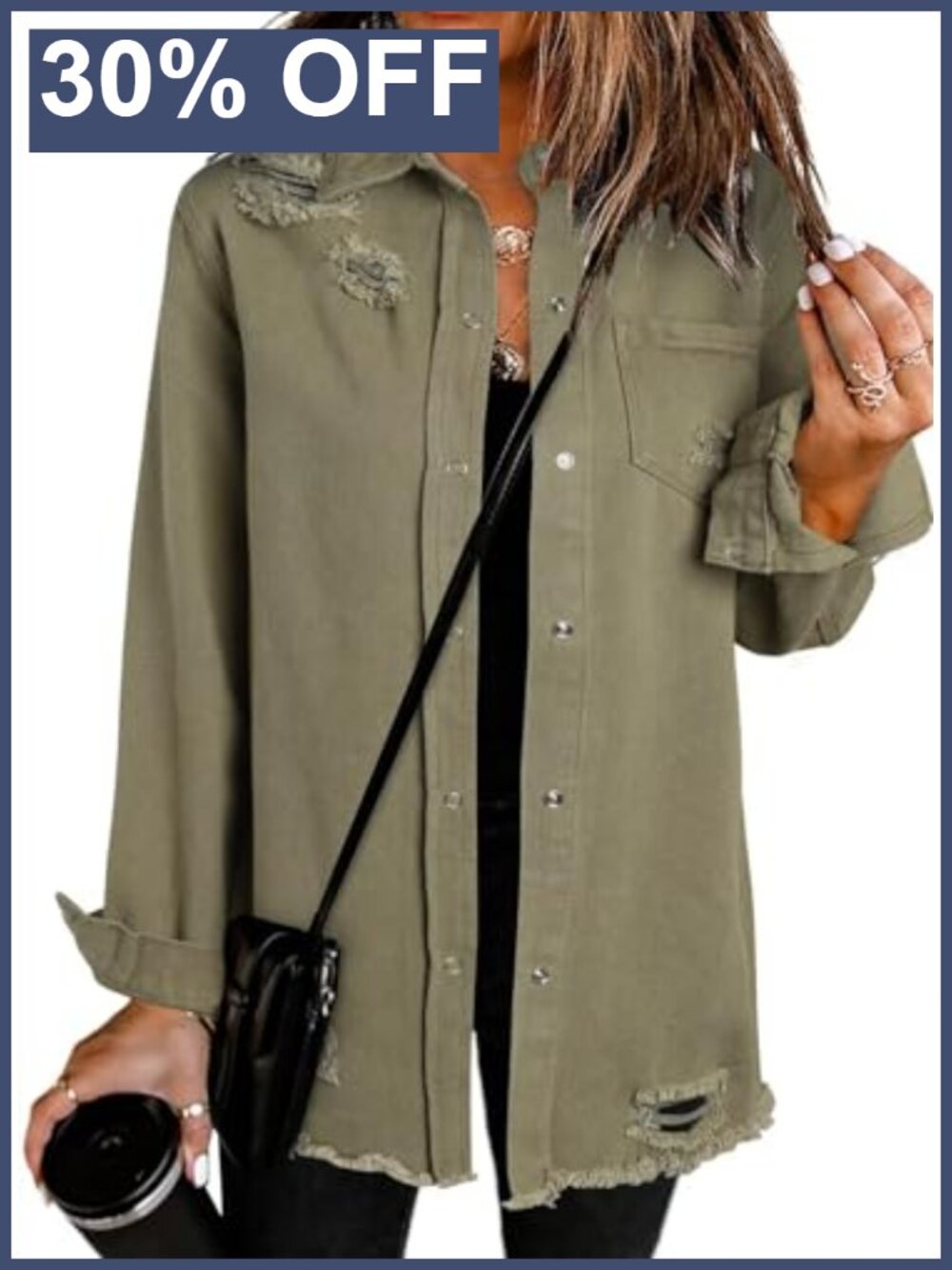 Oversized Distressed Button Down Boyfriend Denim Jacket